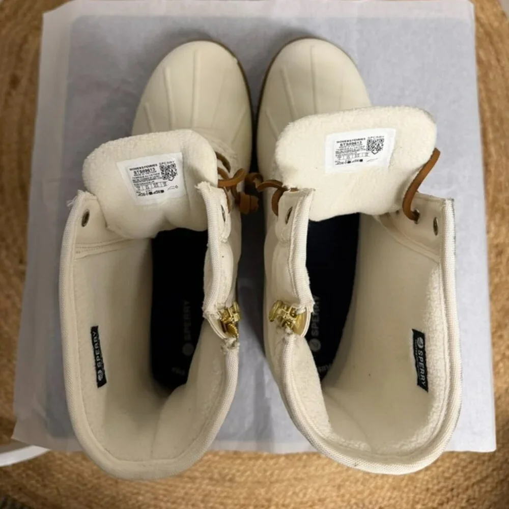 Sperry Saltwater 2.0 Waterproof Duck Boot Womens 12 White Brown Warm Worker Shoe